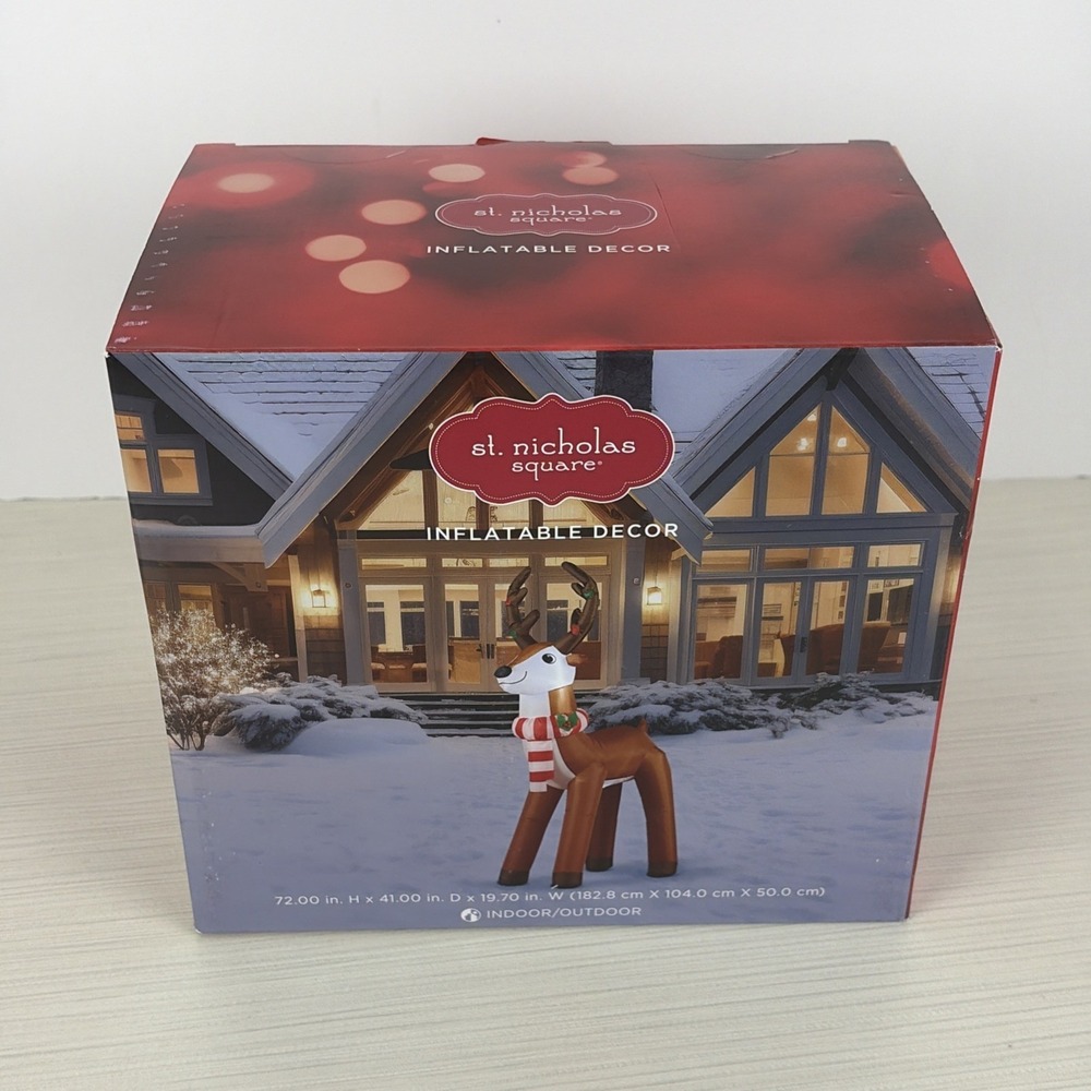 St Nicholas Square,  6 FT Tall Reindeer Inflatable  72"x41"x19.7" NEW